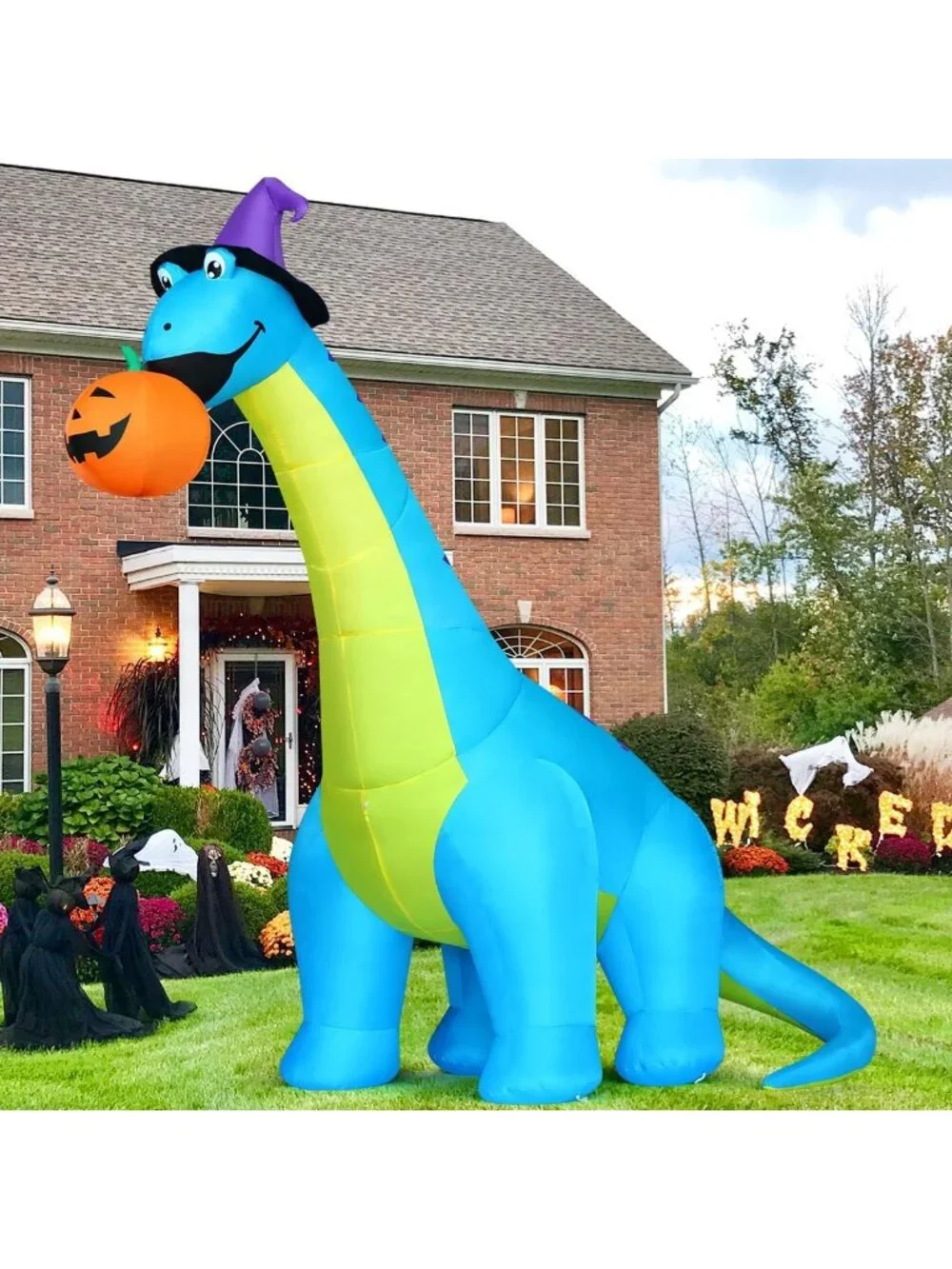 10 FT Inflatable Halloween Dinosaur Pumpkin Decoration with Shaking Head